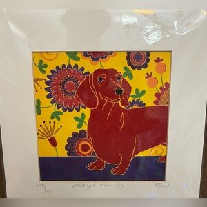 Angela Bond Signed and Numbered/ Red Dachshund Floral Art Print
